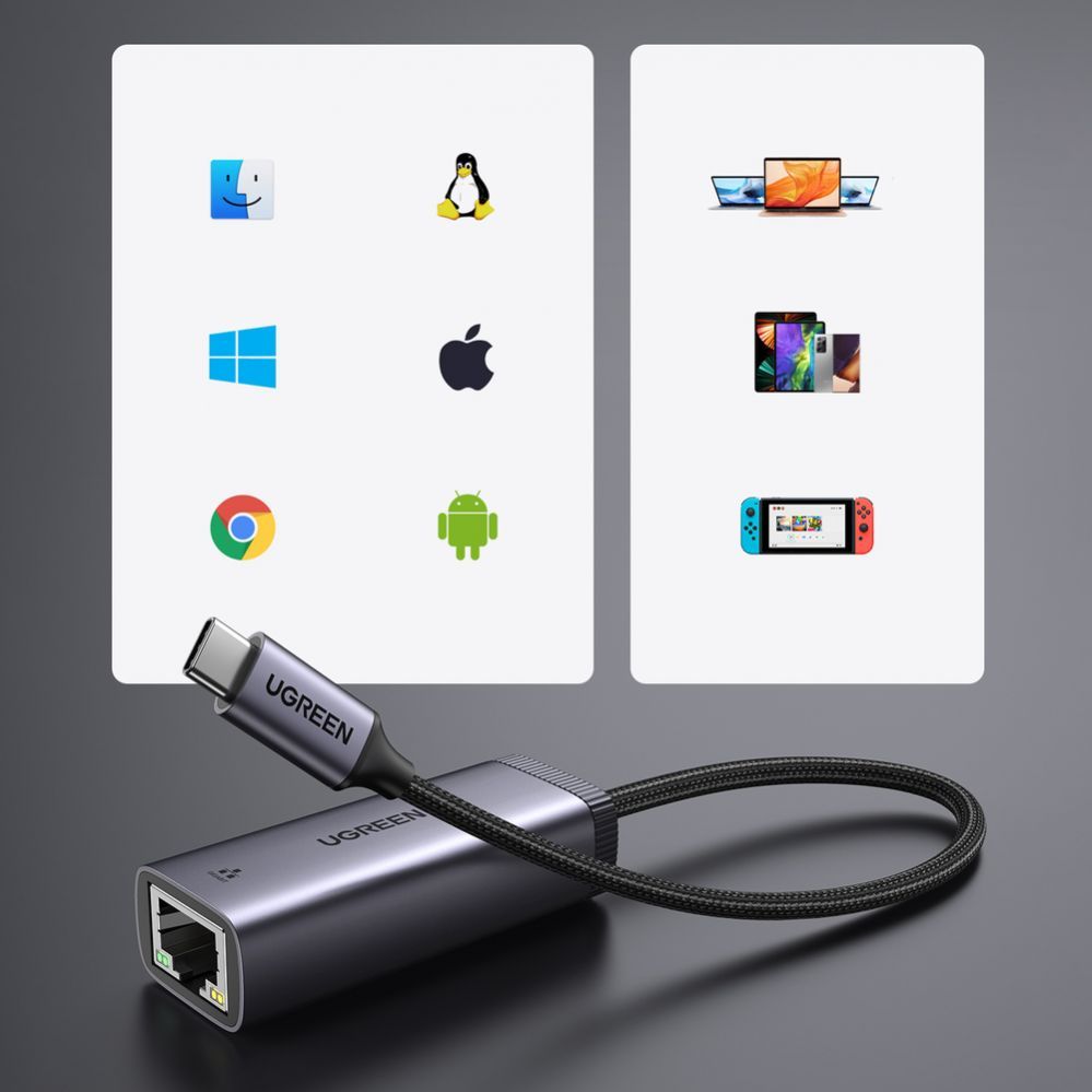 Muu telefoni lisavarustus Ugreen  Ugreen external USB Type C network adapter - RJ45 1Gbps (1000Mbps) gray (40322 CM483)