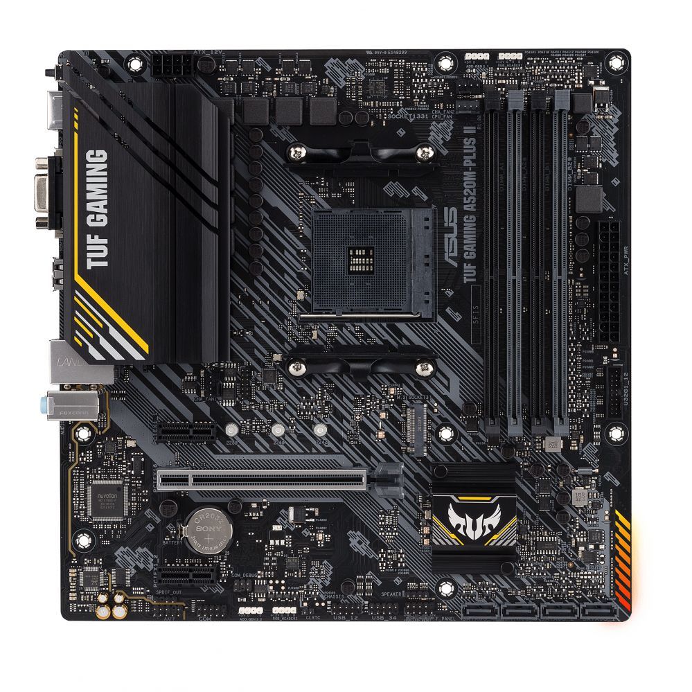 Intel protsessori emaplaat Asus  TUF GAMING A520M-PLUS II Processor family AMD, Processor socket AM4, DDR4 DIMM, Memory slots 4, Supported hard disk drive interfaces 	SATA, M.2, Number of SATA connectors 4, Chipset  AMD A520, Micro ATX