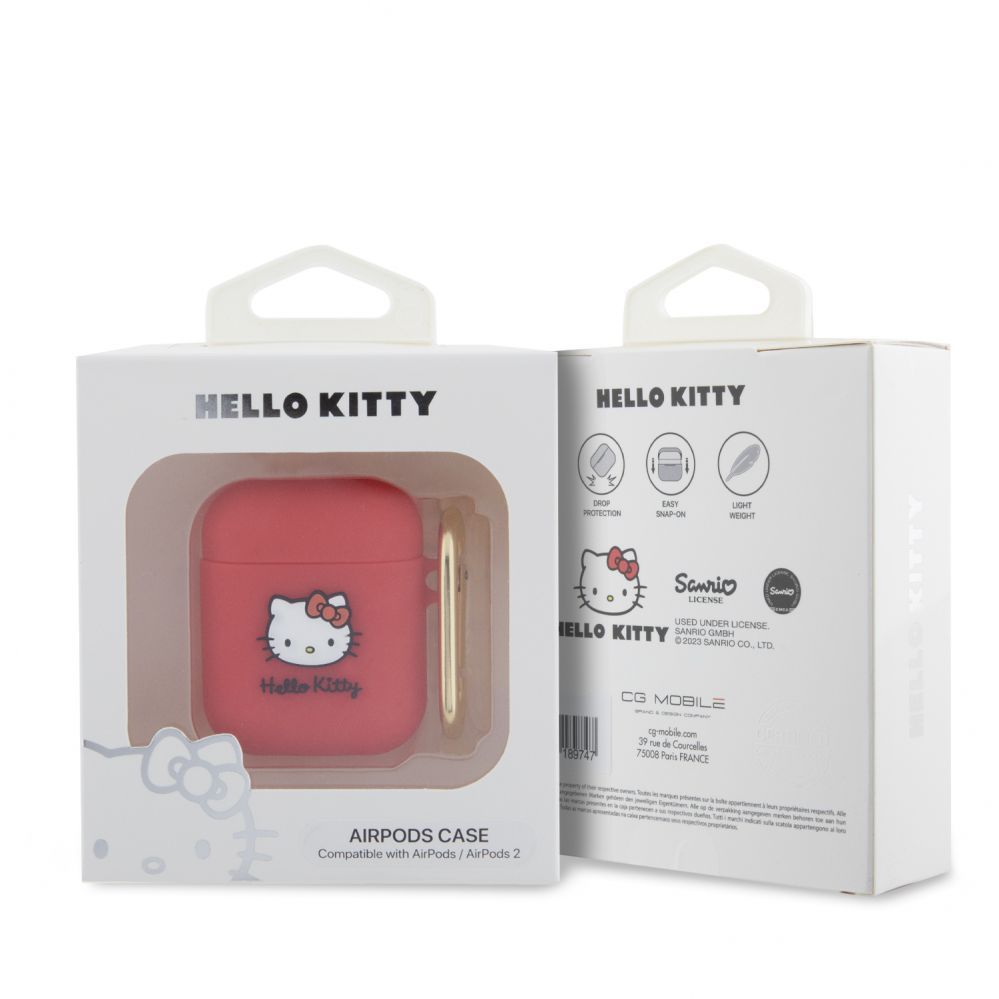 Чехол для наушников Hello Kitty Apple Airpods 1/2 cover Silicone 3D Kitty Head Red