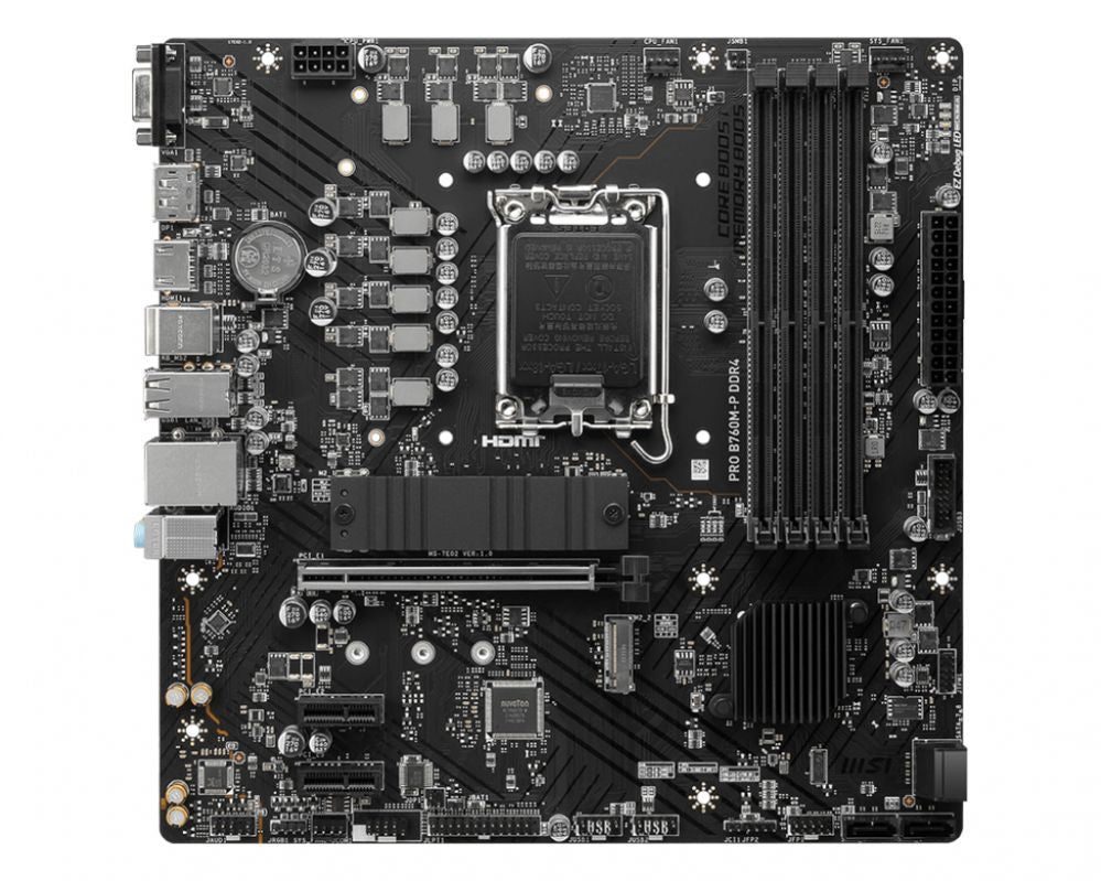 Intel protsessori emaplaat MSI  PRO B760M-P DDR4 Processor family Intel, Processor socket  LGA1700, DDR4 DIMM, Memory slots 4, Supported hard disk drive interfaces 	SATA, M.2, Number of SATA connectors 4, Chipset Intel B760, mATX
