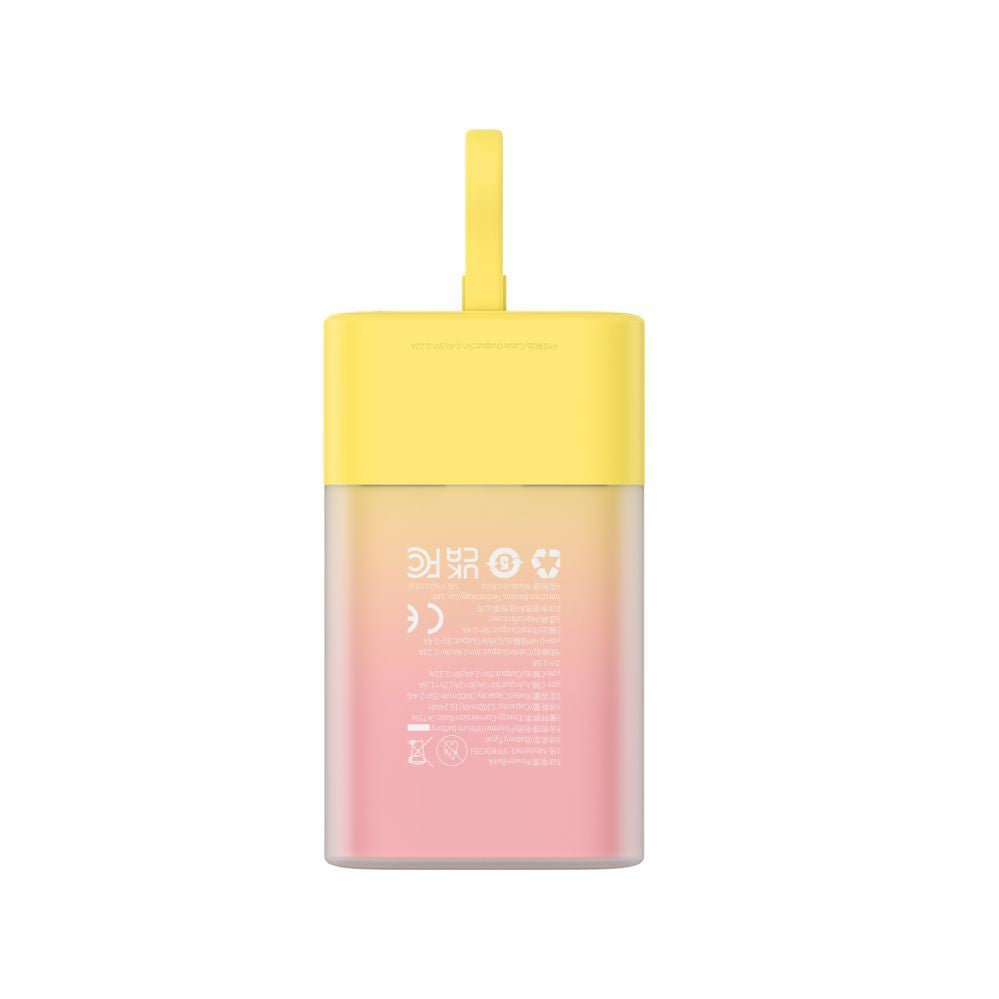 Внешний аккумулятор Baseus  Baseus Popsicle 5200mAh 20W Powerbank with Built-in Lightning Cable (+ White Baseus Simple USB-C - USB-C 60W/20V/3A/30cm Cable) - Yellow-Pink