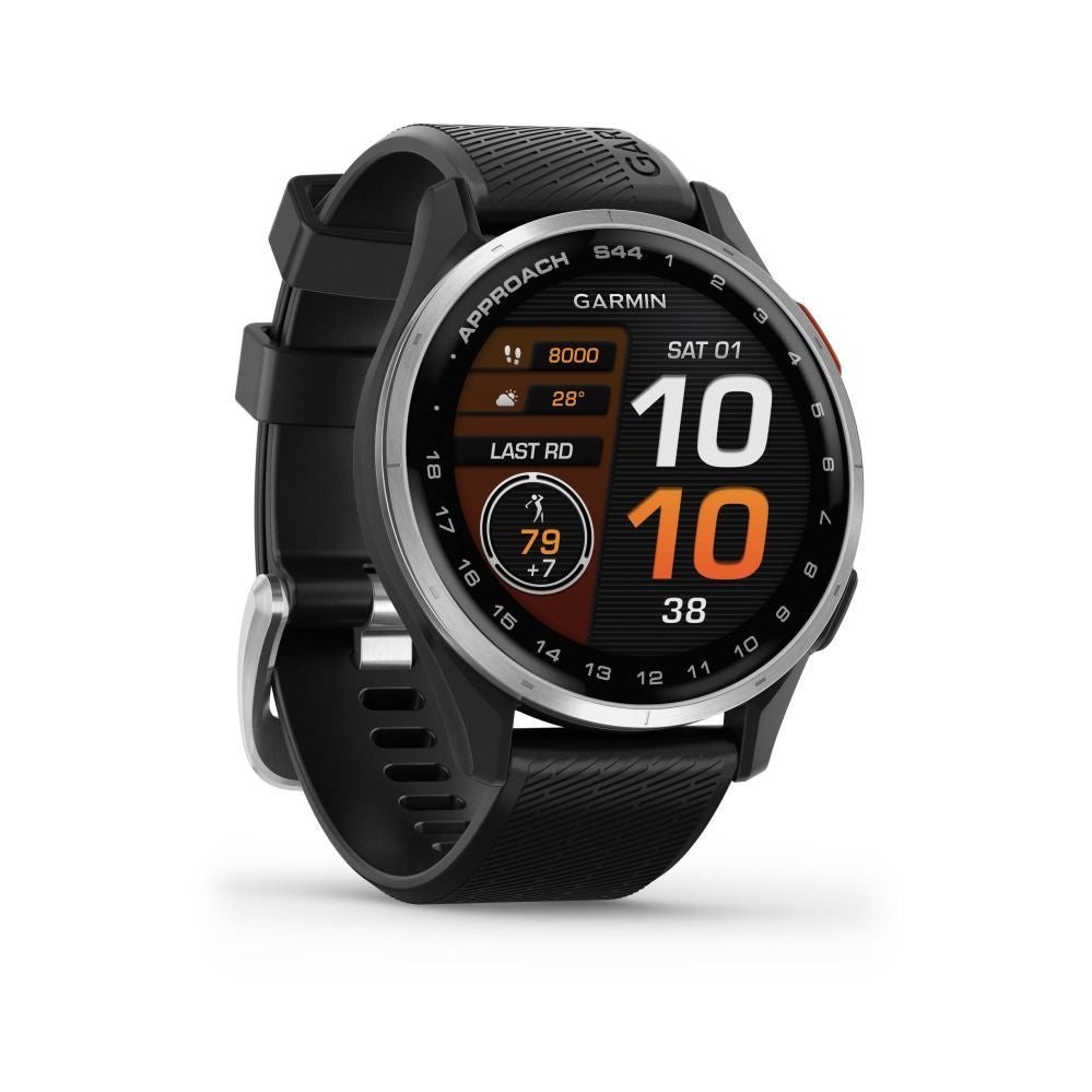 Nutikell Garmin  Approach S44 Silver Aluminium Bezel with Black Silicone Band