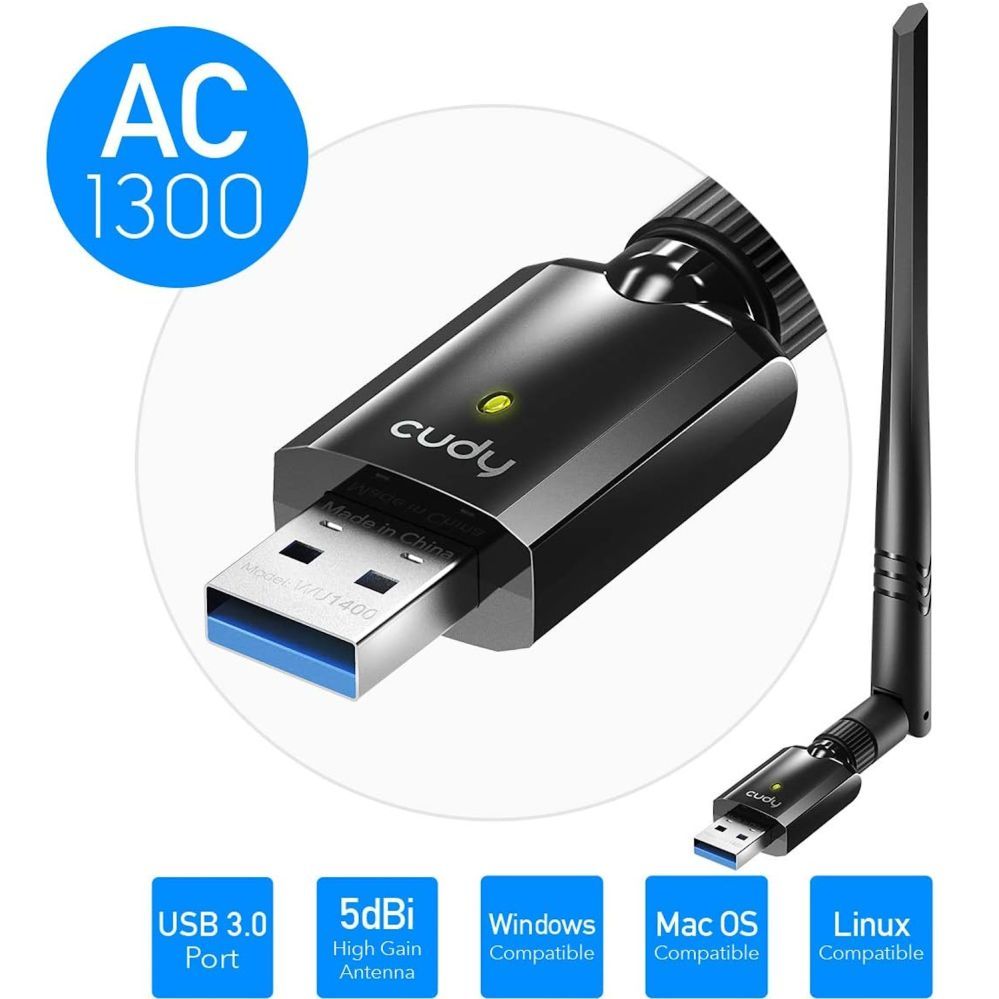 Роутер Cudy  WU1400 AirMax AC1300 Dual Band WiFi USB Adapter USB 3.0 Detachable Antenna High Gain Black