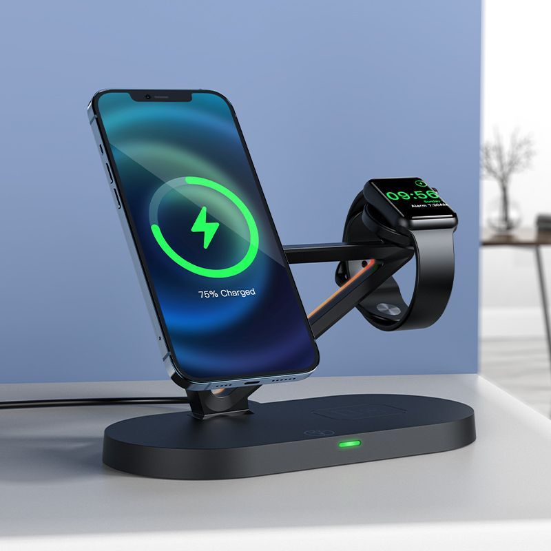 Беспроводное зарядное устройство Acefast  Acefast 15W Qi Wireless Charger for iPhone (with MagSafe), Apple Watch and Apple AirPods Stand Holder Magnetic Holder Black (E9 black) Black