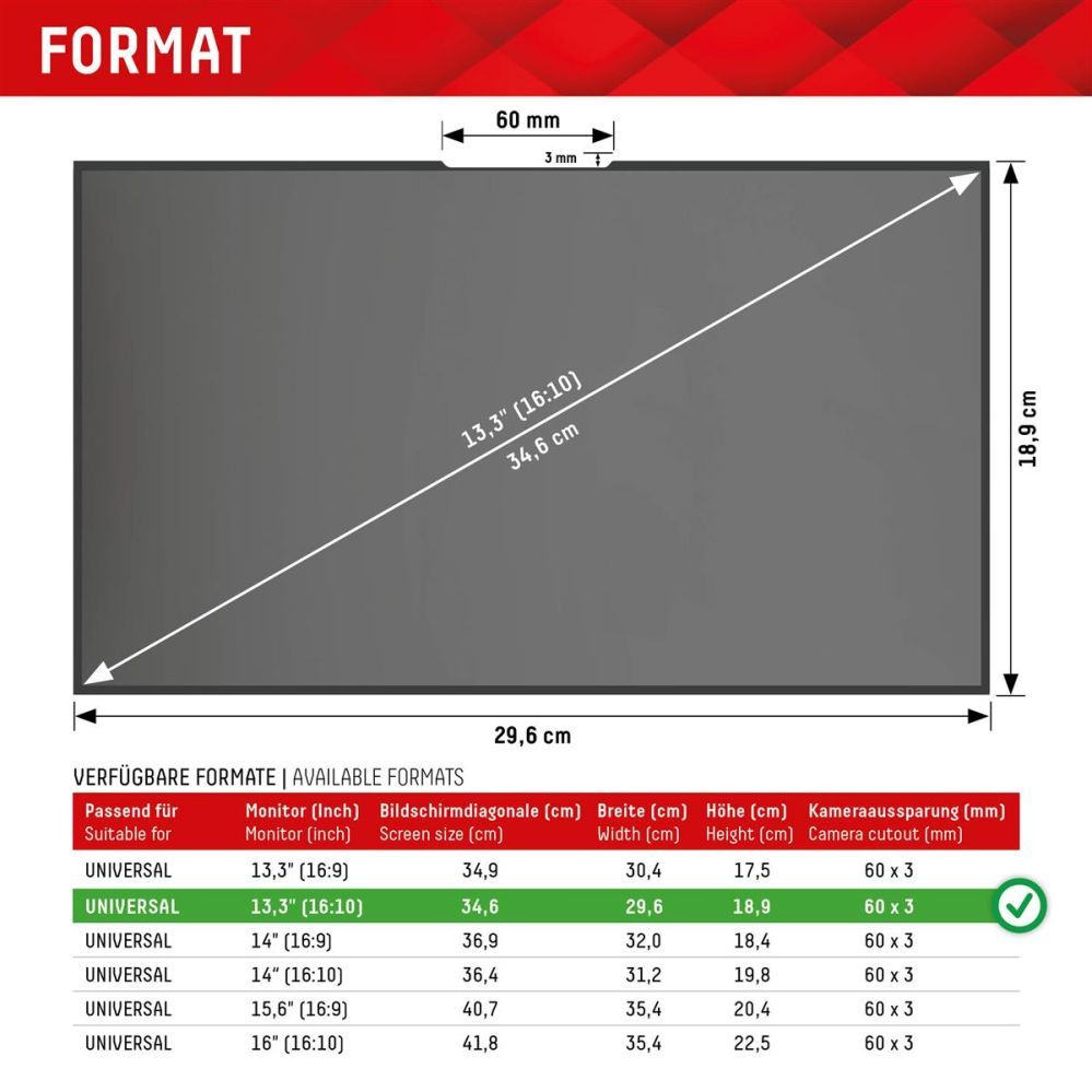 Защитное стекло displex  DISPLEX Privacy Safe Uni (Frameless) 13,3", 16:10