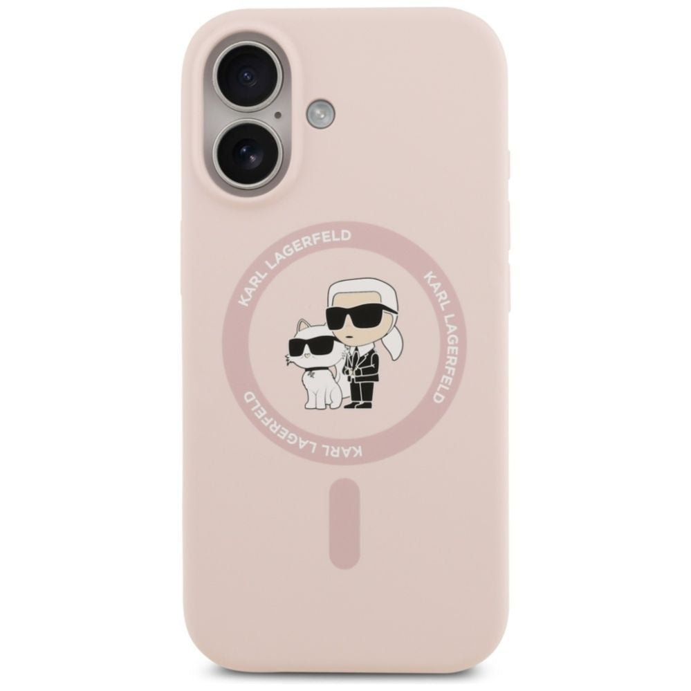 Tagakaaned Karl Lagerfeld Apple iPhone 17 Liquid Silicone Karl and Choupette MagSafe Case Pink