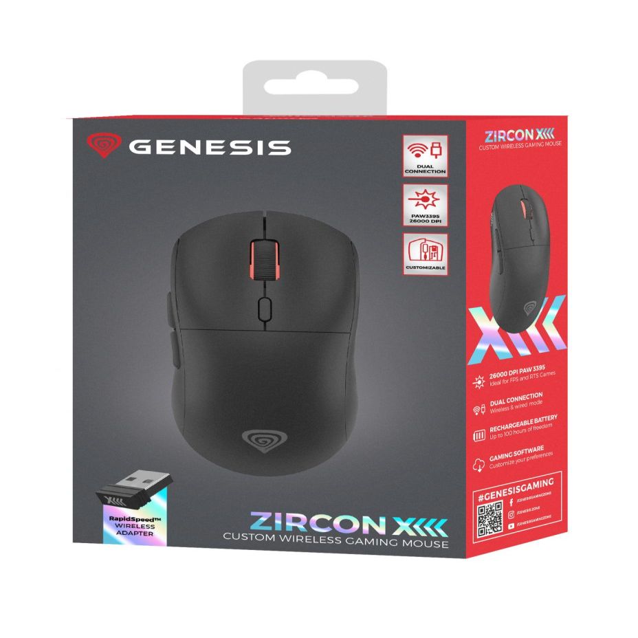 Arvutihiir Genesis  Zircon XIII Custom | Wireless | Gaming Mouse | 2.4 GHz, USB | Black