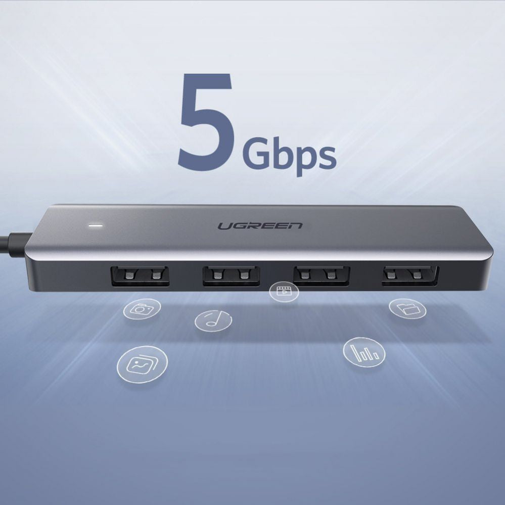 Kaabel Ugreen  Ugreen USB HUB - 4x USB 3.2 Gen 1 with micro USB power port gray (CM219 50985)