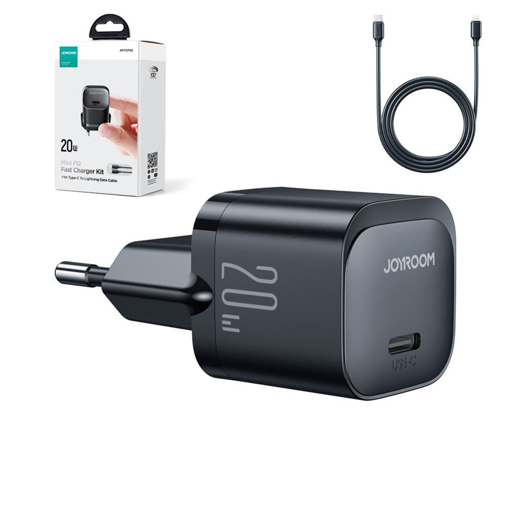 Adaptrid Joyroom  USB C 20W PD mini charger with USB C cable - Lightning Joyroom JR-TCF02 - black