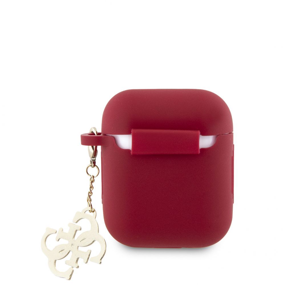 Чехол на заднюю панель Guess Apple Airpods 1/2 Case Silicone Classic Logo Gold With 4G Charm Magenta