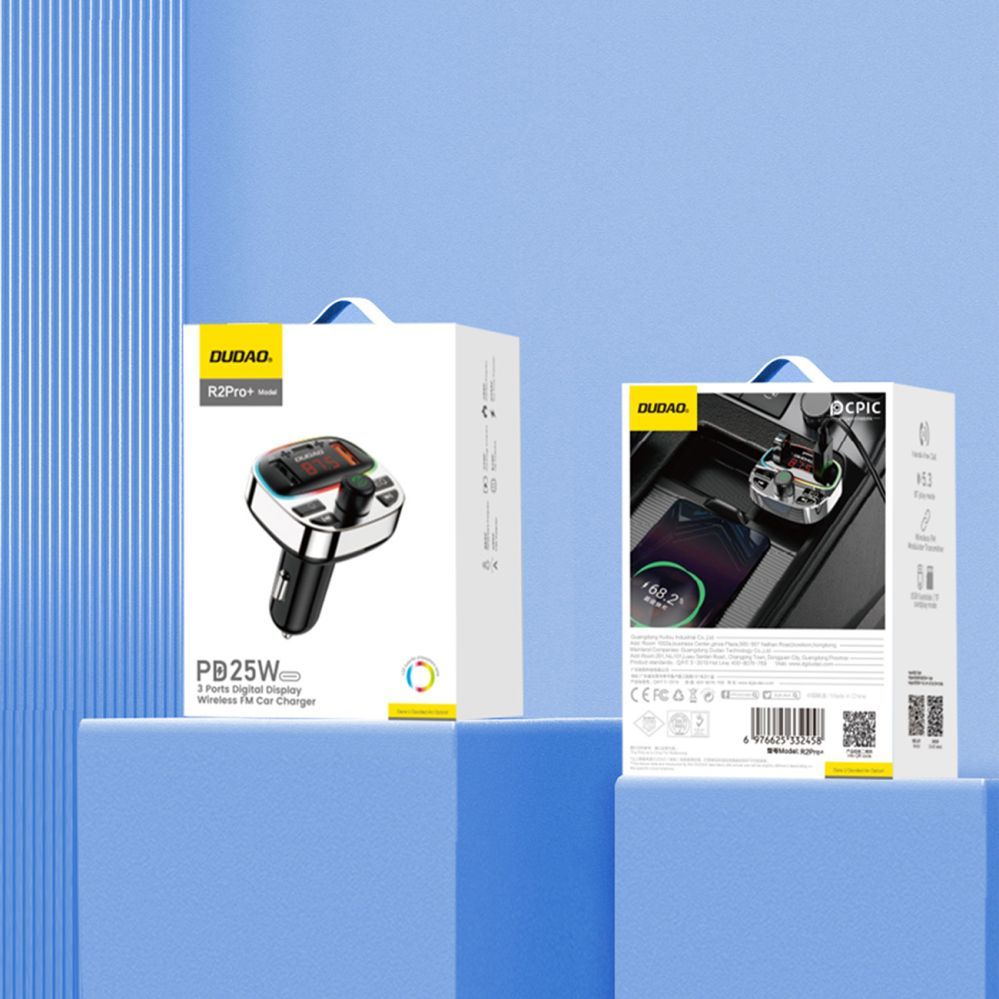 FM modulaator Dudao  Dudao R2PRO+ Transmitter with PD25W Bluetooth 5.3 RGB Charging Ports - Black and Silver