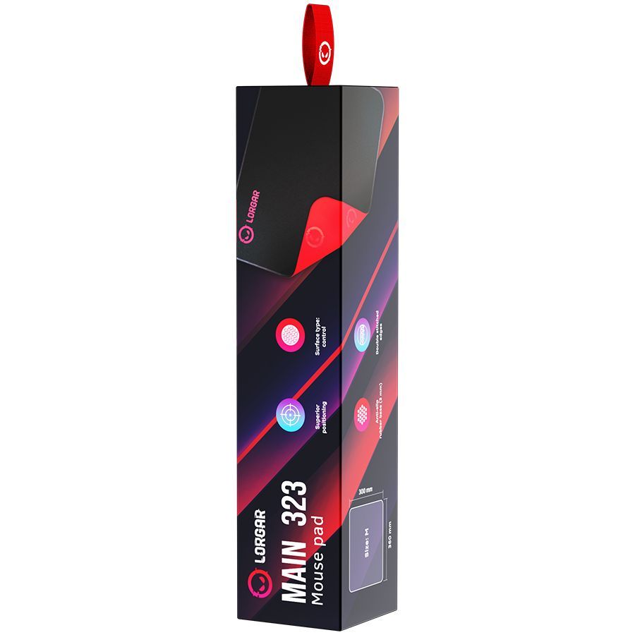 Mouse pad LORGAR  Lorgar Main 323, Gaming mouse pad, Precise control surface, Red anti-slip rubber base, size: 360mm x 300mm x 3mm, weight 0.21kg