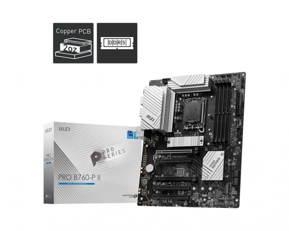 Материнская плата для процессоров Intel MSI  PRO B760-P II | Processor family Intel | Processor socket LGA1700 | DDR5 | Number of SATA connectors 4