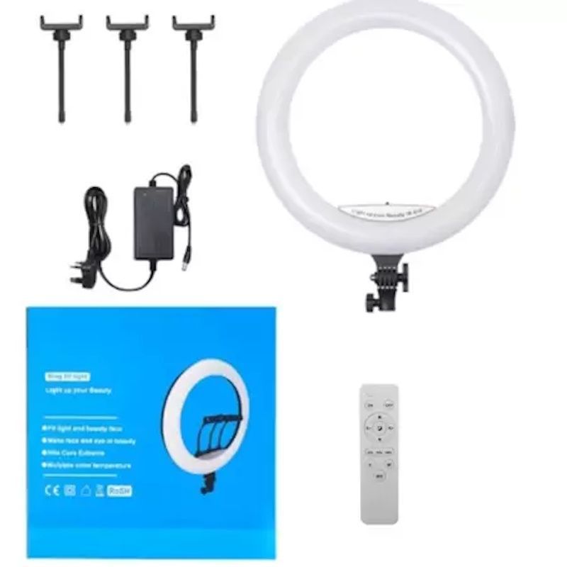 Selfie pulk Elight  SR18 45cm LED Light Ring with 3x Smartphone holder + 220V Adapter + BT remote Black