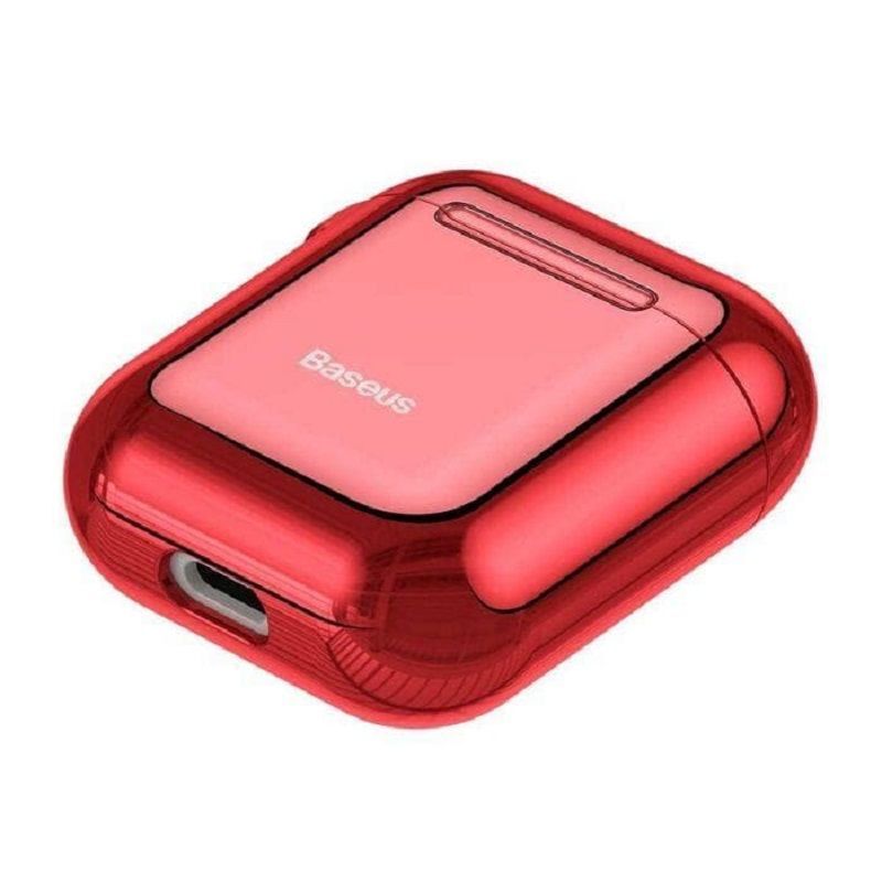Back panel cover Baseus  Metallic Shining Ultra-thin Silicone Protector Case with Hook for Airpods 1 / 2 Red