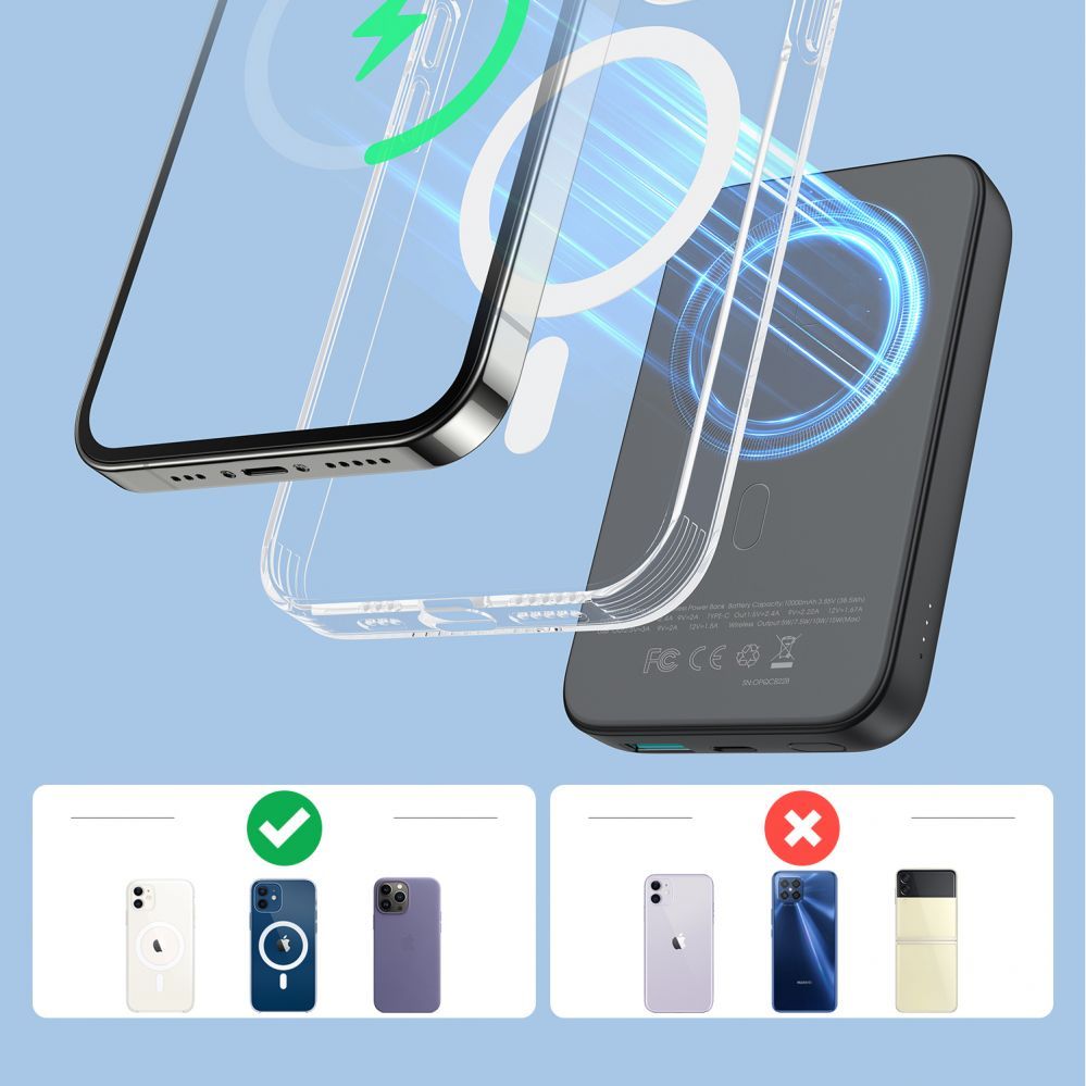Внешний аккумулятор Joyroom  Joyroom JR-W020 20W 10000mAh MagSafe Power Bank + USB-C - USB-C 0.25m Cable - Black