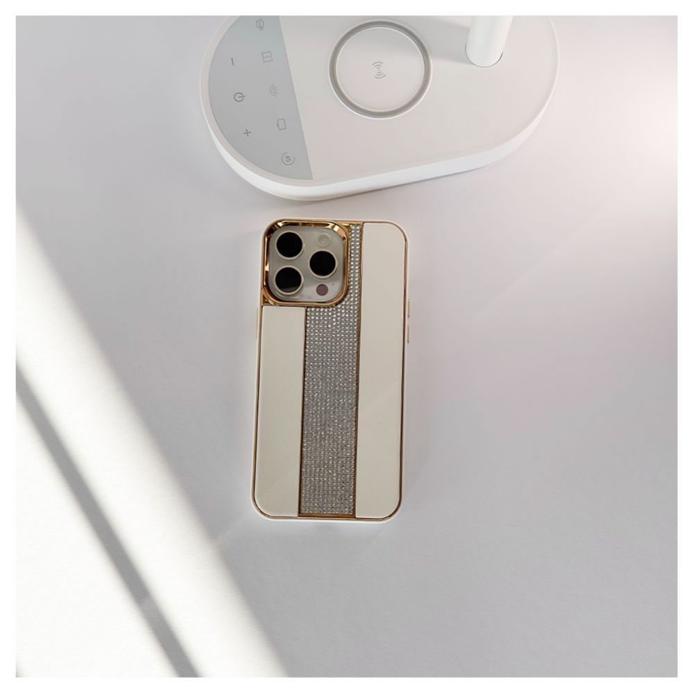 Back panel cover iLike Apple iPhone 15 Pro Max Diamonds and Leather Case White