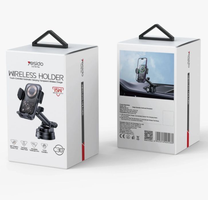 Авто держатель yesido  15W Suction Cup Car Wireless Charging Holder Black