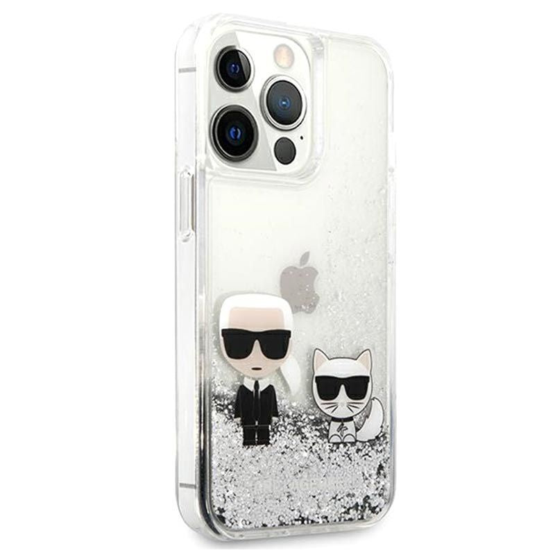 Back panel cover Karl Lagerfeld Apple iPhone 13 Pro Liquid Glitter Choupette Case Silver