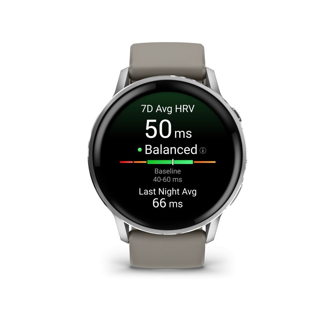 Nutikell Garmin  Venu 4 - 45mm, Silver with Silver Gray Silicone Band sports watch