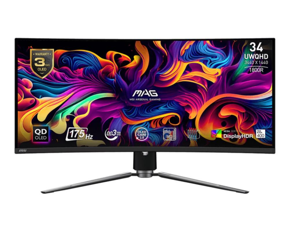 Monitor MSI  LCD Monitor||34"|Curved/21 : 9|Panel QD-OLED|3440x1440|21:9|175Hz|Matte|0.03 ms|Swivel|Height adjustable|Tilt|Colour Black|MAG341CQPQD-OLED