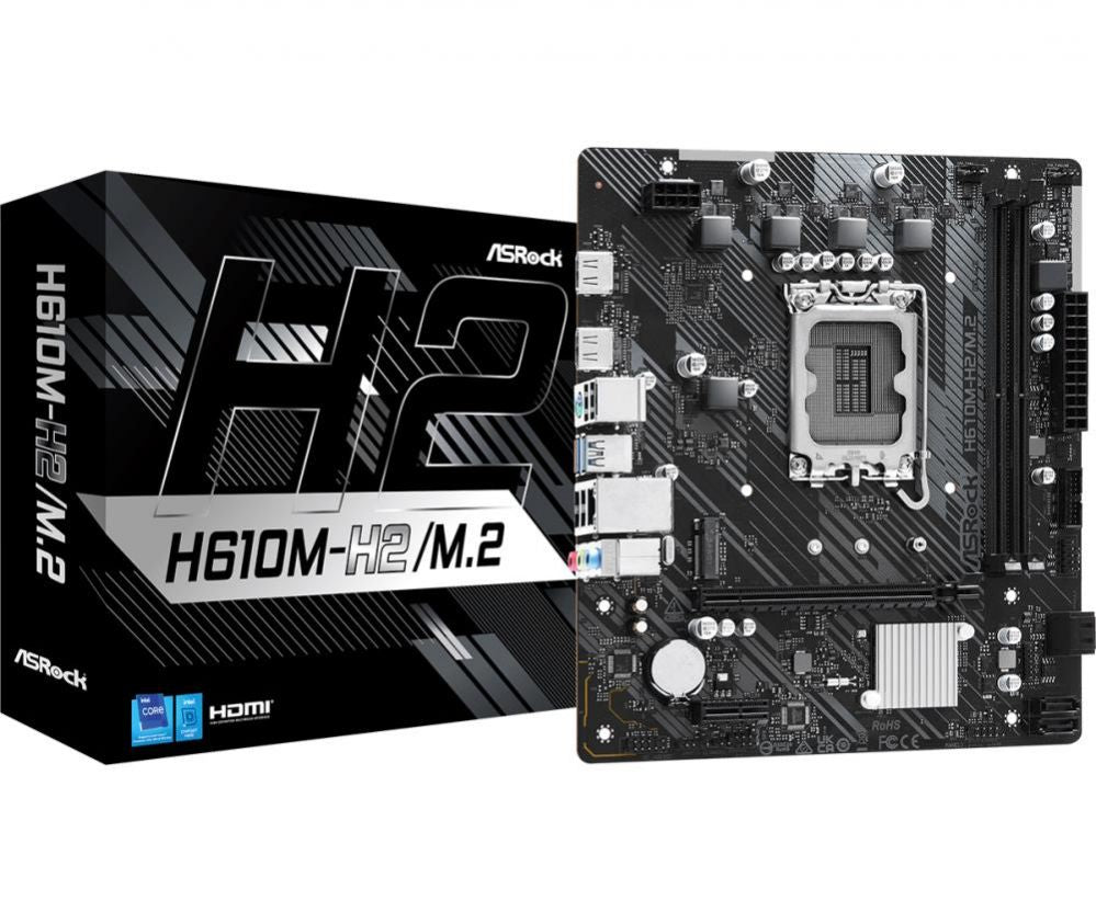 Motherboard for Intel processors Asrock  Mainboard||Intel H610|LGA1700|Micro-ATX|Memory DDR4|Memory slots 2|1xPCI-Express 3.0 1x|1xPCI-Express 4.0 16x|1xM.2|2xHDMI|4xUSB 2.0|2xUSB 3.2|1xPS/2|1xRJ45|3xAudio port|H610M-H2/M.2