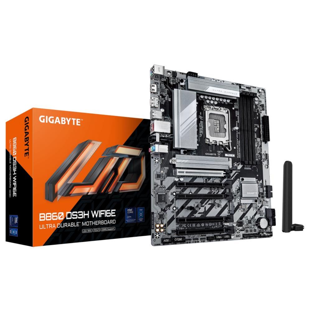 Intel protsessori emaplaat Gigabyte  Mainboard||Intel B860 Express|LGA1851|ATX|Memory DDR5|5xPCI-Express 16x|2xM.2|1xHDMI|1xDisplayPort|1xAudio-In|1xAudio-Out|1xMicrophone|1xUSB 2.0|1xUSB 3.2|1xUSB-C|1xPS/2|1xRJ45|B860DS3HWIFI6E1.0