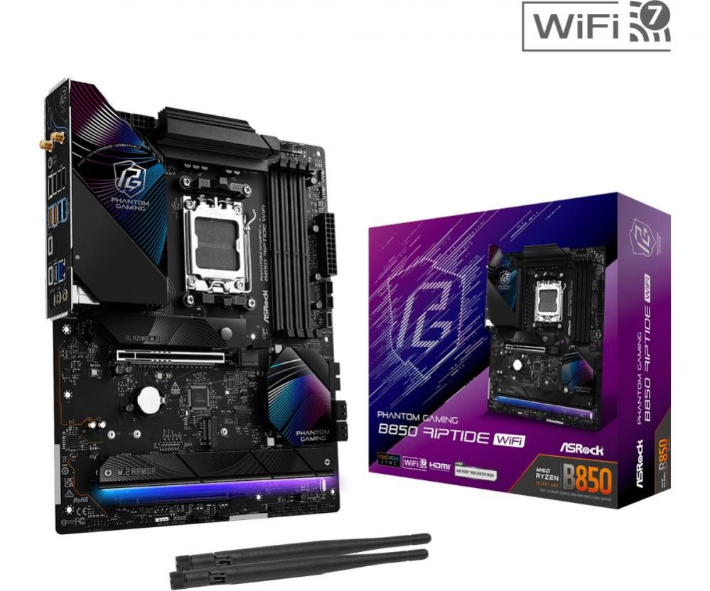 AMD protsessori emaplaat Asrock  Mainboard||AMD B850|SAM5|ATX|Memory DDR5|Memory slots 4|1xPCI-Express 4.0 16x|1xPCI-Express 5.0 16x|1xM.2|1xHDMI|1xAudio-In|1xAudio-Out|8xUSB 2.0|9xUSB 3.2|3xUSB-C|1xOptical S/PDIF|1xRJ45|B850RIPTIDEWIFI
