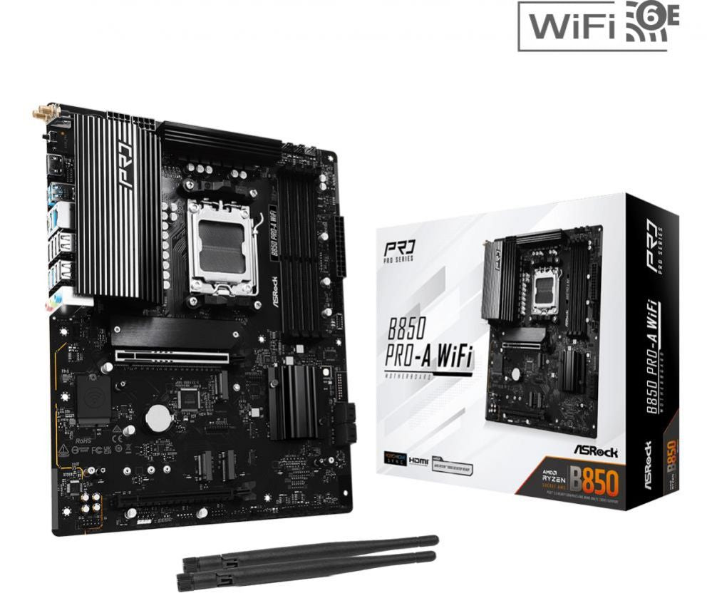 Материнская плата для процессоров AMD Asrock  Mainboard||AMD B850|SAM5|ATX|Memory DDR5|Memory slots 4|1xPCI-Express 4.0 16x|1xPCI-Express 5.0 16x|1xM.2|1xHDMI|1xAudio-In|1xAudio-Out|1xMicrophone|6xUSB 2.0|4xUSB 3.2|1xUSB-C|1xRJ45|B850PRO-AWIFI