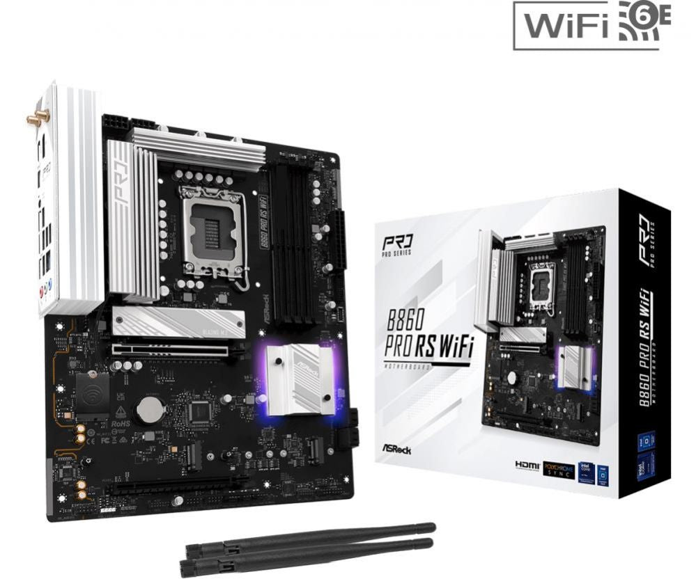 Материнская плата для процессоров Intel Asrock  Mainboard||Memory DDR5|Memory slots 4|1xPCI-Express 4.0 16x|1xPCI-Express 5.0 16x|1xM.2|1xHDMI|1xDisplayPort|1xAudio-In|1xAudio-Out|1xMicrophone|2xUSB 2.0|6xUSB 3.2|1xUSB-C|1xRJ45|B860PRORSWIFI