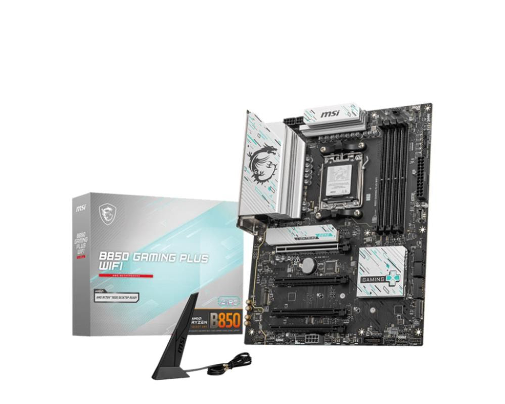 Motherboard for AMD processors MSI  Mainboard||AMD B850|SAM5|ATX|Memory DDR5|Memory slots 4|4xPCI-Express 16x|3xM.2|1xDisplayPort|1xAudio-In|1xAudio-Out|1xMicrophone|4xUSB 2.0|2xUSB 3.2|2xUSB-C|1xOptical S/PDIF|1xRJ45|B850GAMINGPLUSWIFI