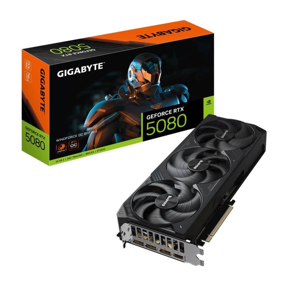 Graafikakaart / ideokaardid Gigabyte  Graphics Card||NVIDIA GeForce RTX 5080|16 GB|GDDR7|256 bit|PCIE 5.0 16x|GPU 2670 MHz|Triple slot Fansink|1xHDMI|3xDisplayPort|GV-N5080WF3OC-16GD1.0