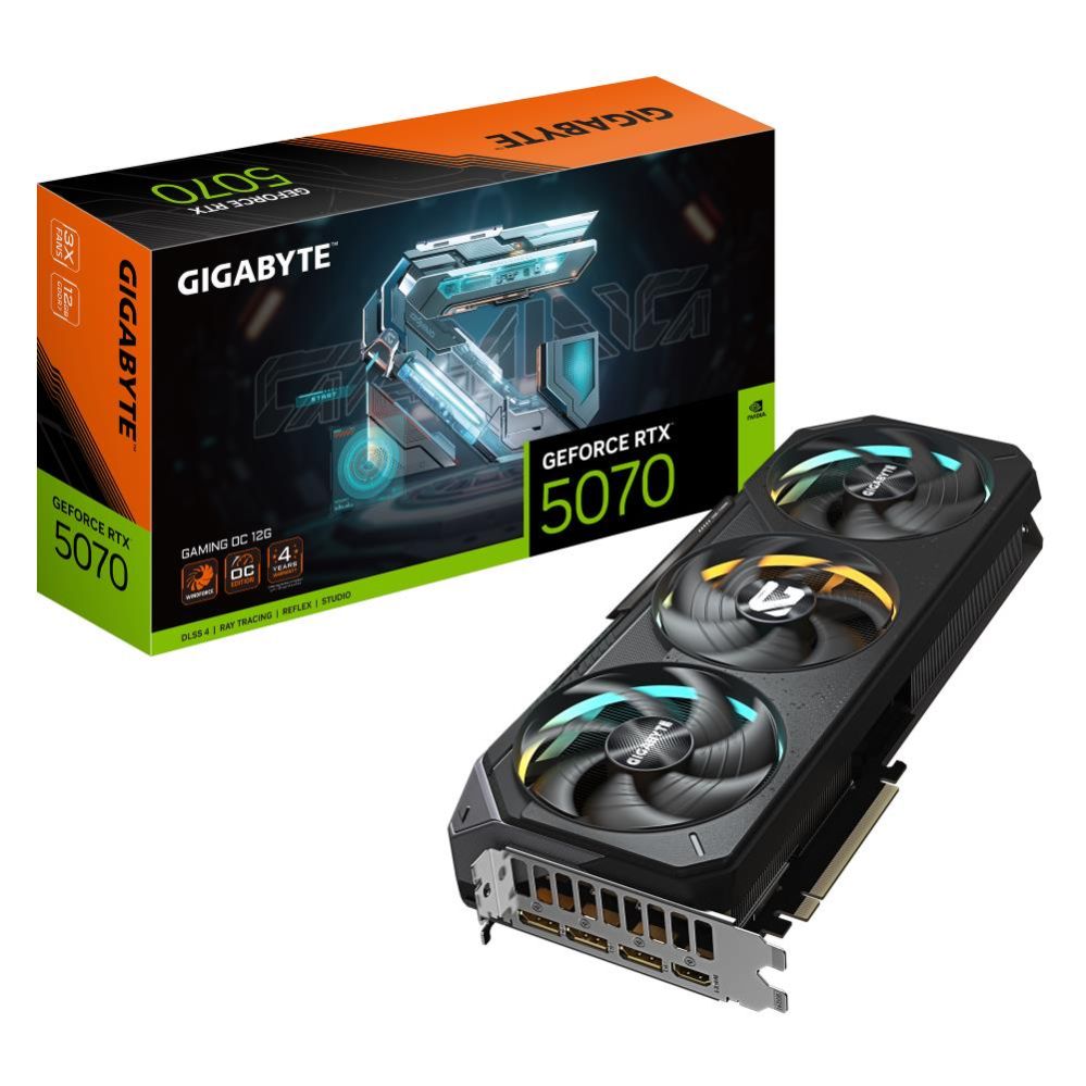 Graafikakaart / ideokaardid Gigabyte  Graphics Card||NVIDIA GeForce RTX 5070|12 GB|GDDR7|192 bit|PCIE 5.0 16x|GPU 2625 MHz|Triple slot Fansink|1xHDMI|3xDisplayPort|GV-N5070GAMINGOC-12GD