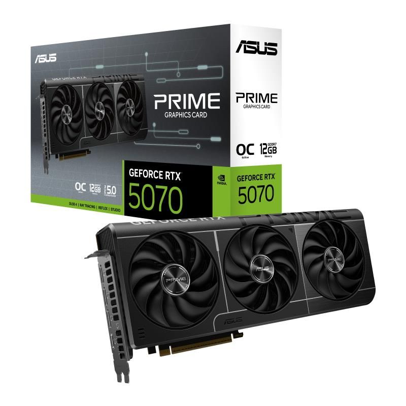 Graafikakaart / ideokaardid Asus  Graphics Card||NVIDIA GeForce RTX 5070|12 GB|GDDR7|192 bit|PCIE 5.0 16x|Triple slot Fansink|1xHDMI|3xDisplayPort|PRIME-RTX5070-O12G