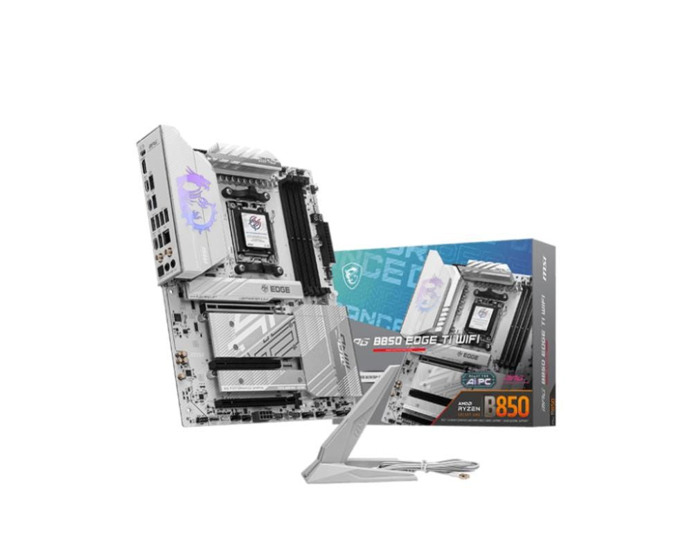 Материнская плата для процессоров AMD MSI  Mainboard||AMD B850|SAM5|ATX|Memory DDR5|Memory slots 4|3xPCI-Express 16x|4xM.2|1xHDMI|1xAudio-In|1xAudio-Out|4xUSB 2.0|1xUSB 3.0|2xUSB 3.2|3xUSB-C|1xOptical S/PDIF|1xRJ45|MPGB850EDGETIWIFI