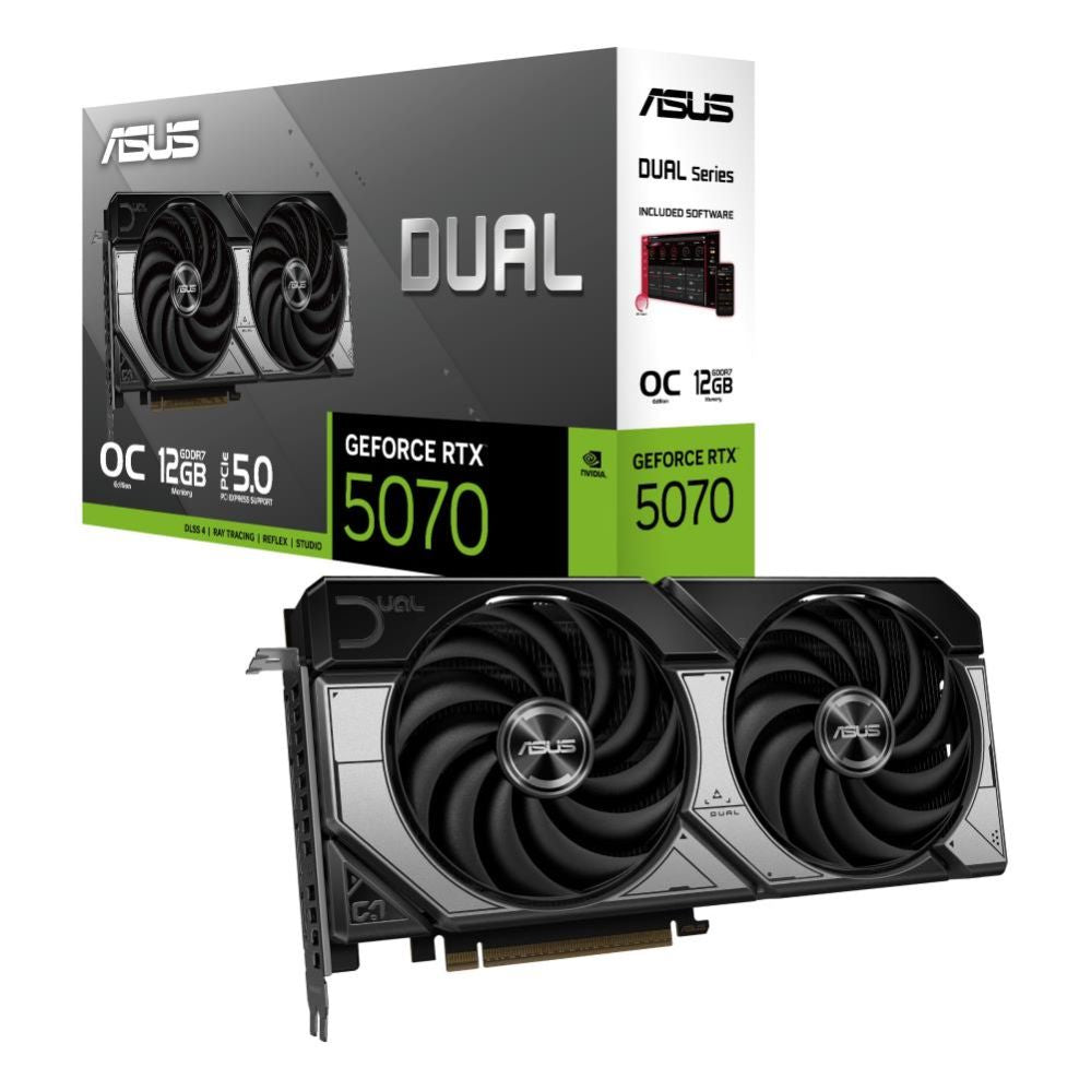 Graafikakaart / ideokaardid Asus  Graphics Card||NVIDIA GeForce RTX 5070|12 GB|GDDR7|192 bit|PCIE 5.0 16x|Dual Slot Fansink|1xHDMI|3xDisplayPort|DUAL-RTX5070-O12G