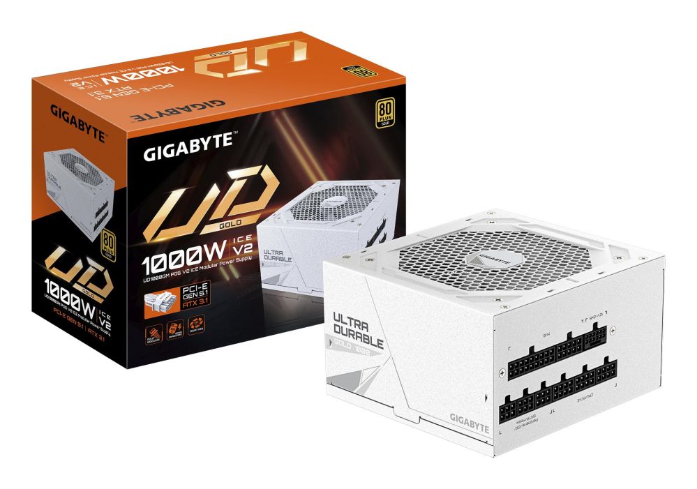 Power Supply Gigabyte  Power Supply||UD1000GM PG5 ICE|ATX 3.1|1000 Watts|Efficiency 80 PLUS GOLD|PFC Active|MTBF 100000 hours|GP-UD1000GMPG5ICE