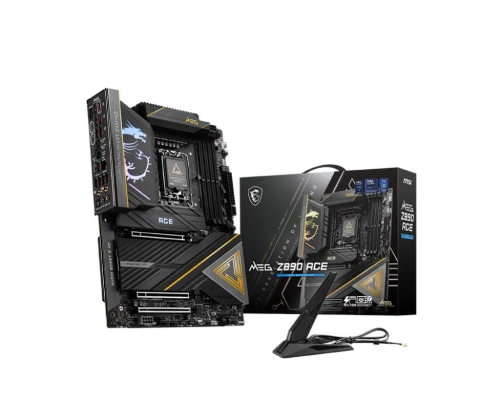 Intel protsessori emaplaat MSI  Mainboard||Intel Z890|LGA1851|ATX|Memory DDR5|Memory slots 4|3xPCI-Express 16x|5xM.2|1xHDMI|1xAudio-In|1xAudio-Out|11xUSB 3.1|2xUSB-C|2xUSB-C w/Thunderbolt|1xOptical S/PDIF|1xRJ45|MEGZ890ACE