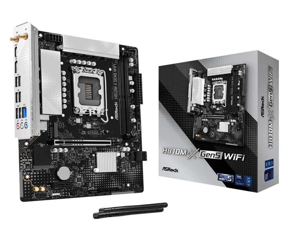 Intel protsessori emaplaat Asrock  Mainboard||LGA 1851 (Socket V1)|RAM DDR5-SDRAM|2xSlots|H810M-XGEN5WIFI
