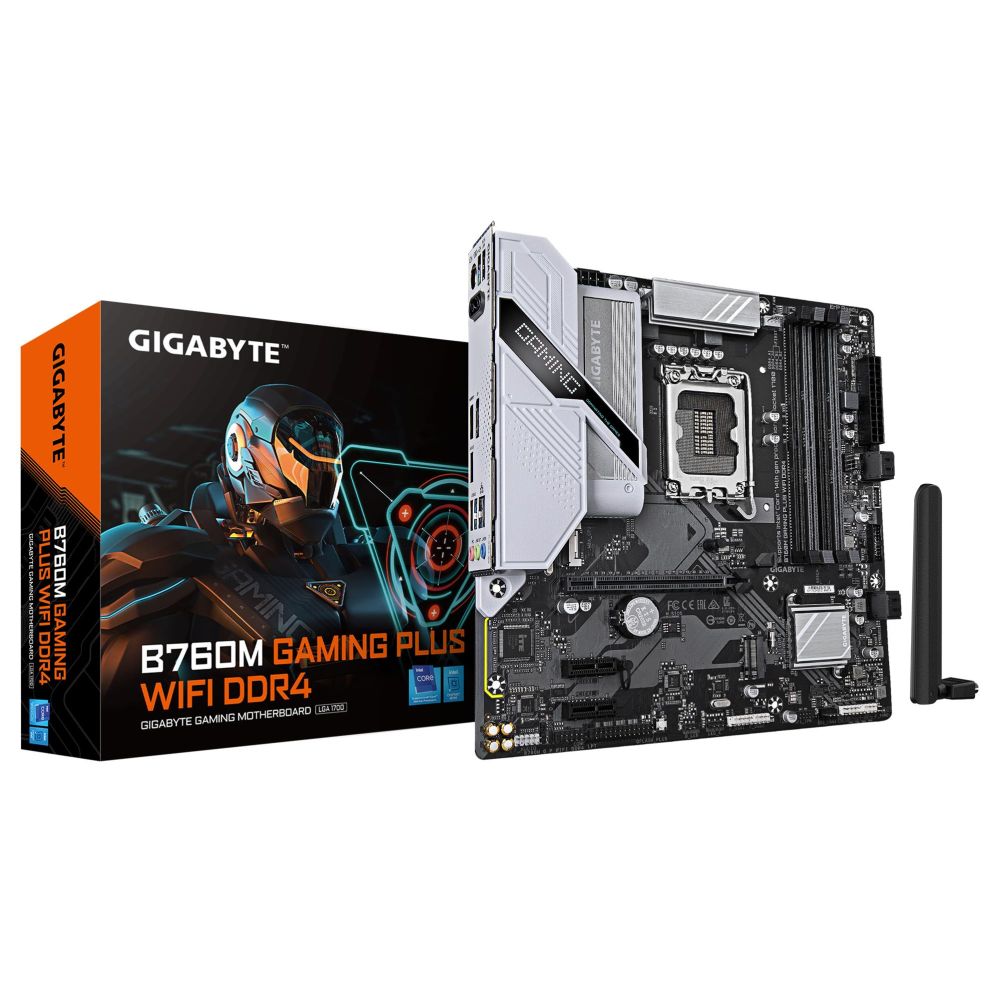 Материнская плата для процессоров Intel Gigabyte  Mainboard||B760M GAMING PLUS WIFI DDR4 (REV. 1.1)|Intel B760|LGA 1700|micro ATX|RAM DDR4-SDRAM|4xSlots|Wi-Fi Yes|Bluetooth Yes|2xNumber of M.2 (M) slots|B760MGPWIFIDDR41.1