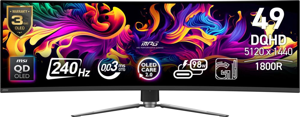 Monitorid MSI  Monitor||49 "|5120 x 1440 pixels|Dual QHD|Native aspect ratio 32:9|QD-OLED|Curved|MPG491CQPXQD-OLED