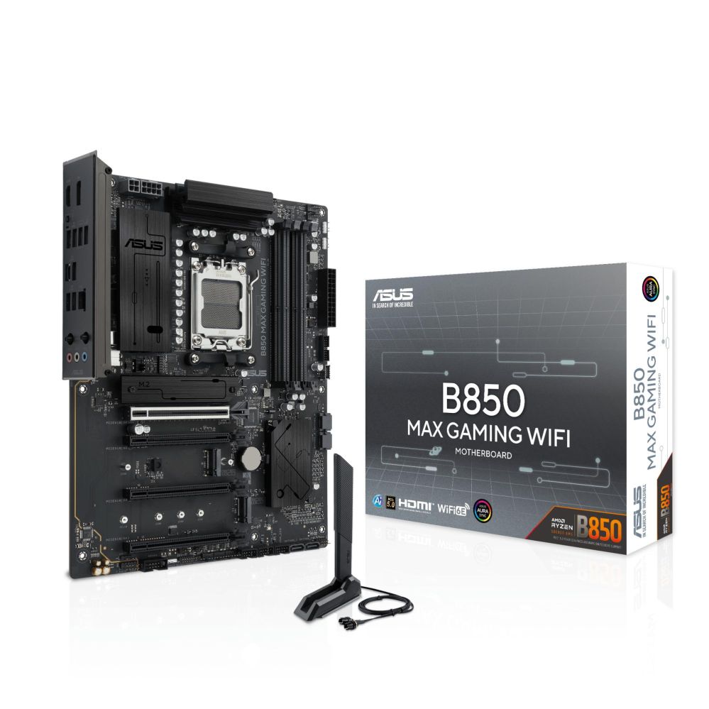Материнская плата для процессоров AMD Asus  Mainboard||AMD B850|Socket AM5|ATX|RAM DDR5-SDRAM|4xSlots|Wi-Fi Yes|Bluetooth Yes|3xNumber of M.2 (M) slots|B850MAXGAMINGWIFI