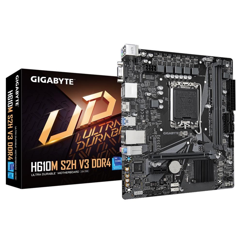 Motherboard for Intel processors Gigabyte  Mainboard||Intel H610|LGA1700|Micro-ATX|Memory DDR4|Memory slots 2|1xPCI-Express 3.0 1x|1xPCI-Express 4.0 16x|1xM.2|1x15pin D-sub|1xHDMI|2xDisplayPort|4xUSB 2.0|2xUSB 3.2|1xPS/2|1xRJ45|3xAudio port|H610MS2HV3DDR4