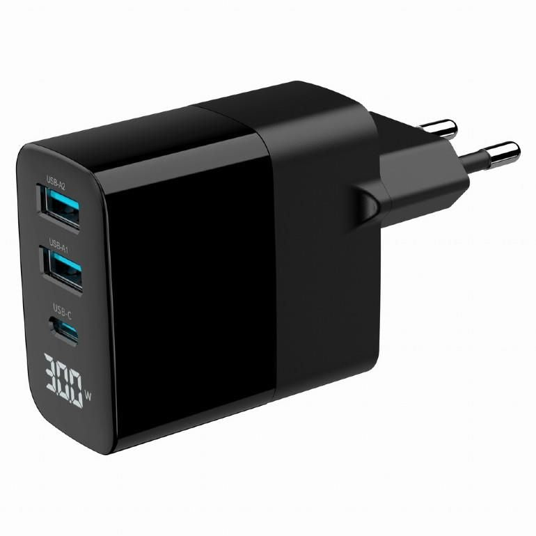 Laadijad ja juhtmed Gembird  CHARGER USB 30W 3PORT/TA-UC-PDQC30LCD-BK-02