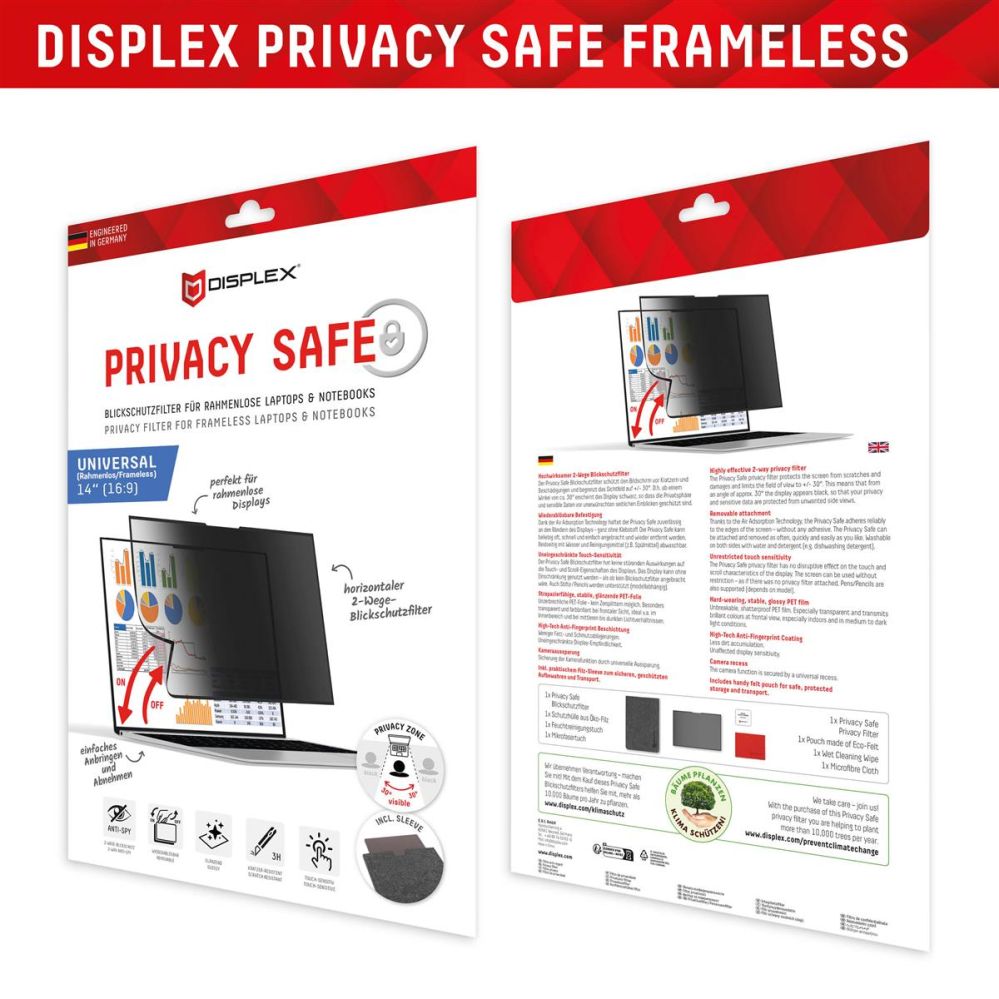 Protective glass displex  DISPLEX Privacy Safe Uni (Frameless) 14", 16:9