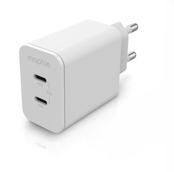 Адаптер mophie  mophie Wall Adapter USB-C PD DUAL 45W GAN EU(2xUSBC) White