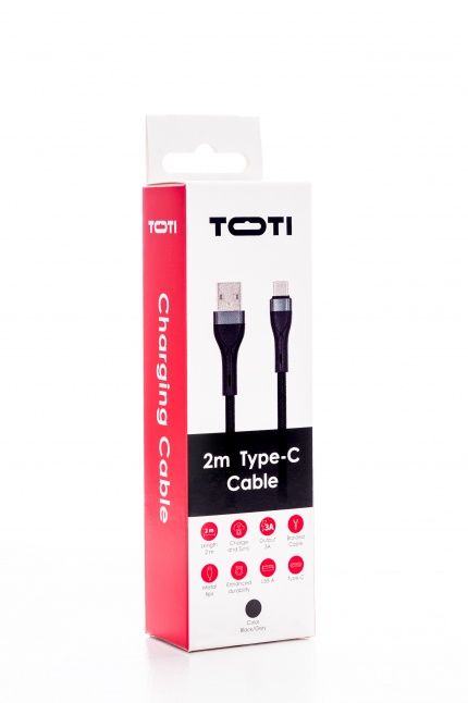 Cable seek toti  SEEK TOTI USB A to Type-C, 2m Braided Cable 3A, Black
