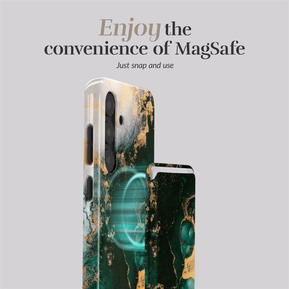 Back panel cover Mio  MIO Green Marble Magsafe Case Compatible Card Holder