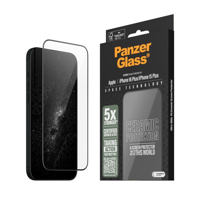 Protective glass PanzerGlass  PanzerGlass Ceramic Screen Protector Apple iPhone 16 Plus, Ultra-Wide Fit