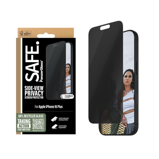 Protective glass PanzerGlass  PanzerGlass SAFE Privacy Screen Protector Apple iPhone 16 Plus, Ultra-Wide Fit